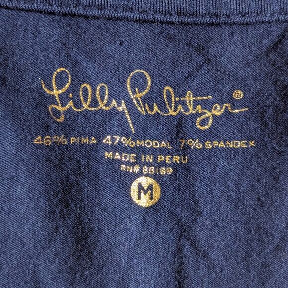Lilly Pulitzer Brewster Top Navy Pima Cotton Modal Blend Nautical Blouse Size M - Picture 3 of 3